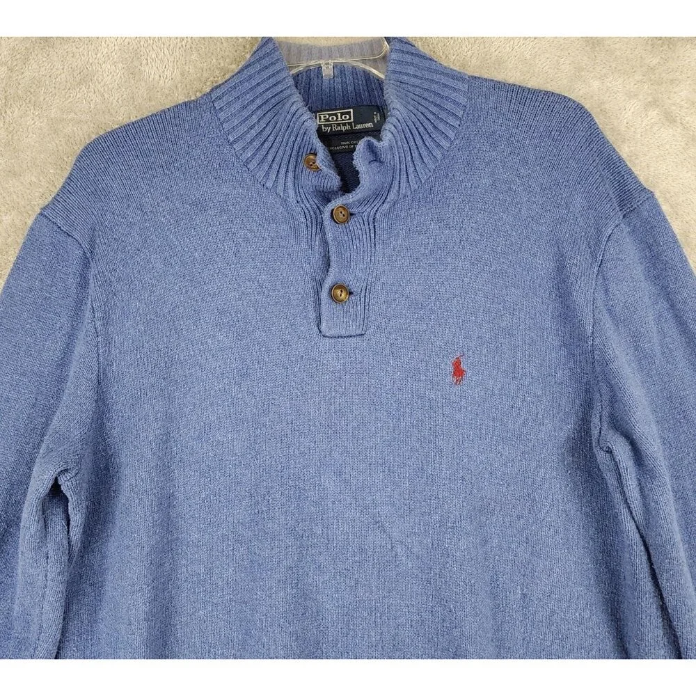 Polo by Ralph Lauren Sweater Mens XL Blue 1/4 Button Long Sleeve Preppy Vintage